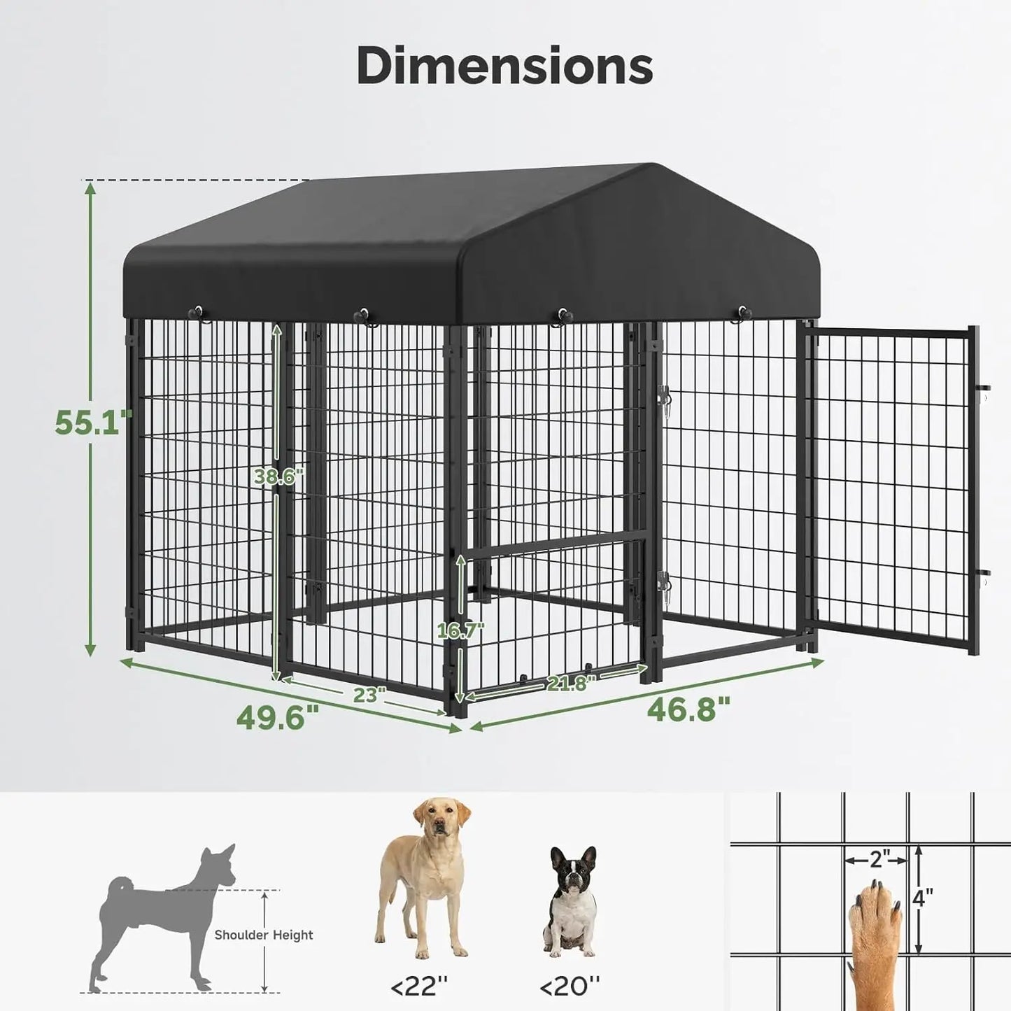 4x4x4.6FT Dog Kennel Outdoor, Dog Run Enclosure Outside Dog Kennel with Roof, Heavy Duty Outdoor Kennel Pen with Removable