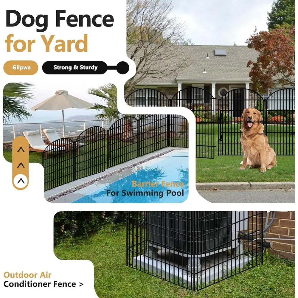 15 Panels No Dig Decorative Garden Fence with Lock, 33in (H) X 33.46ft (L) Dog Fences Outdoor for Yard, Rustproof Tall Metal Ani