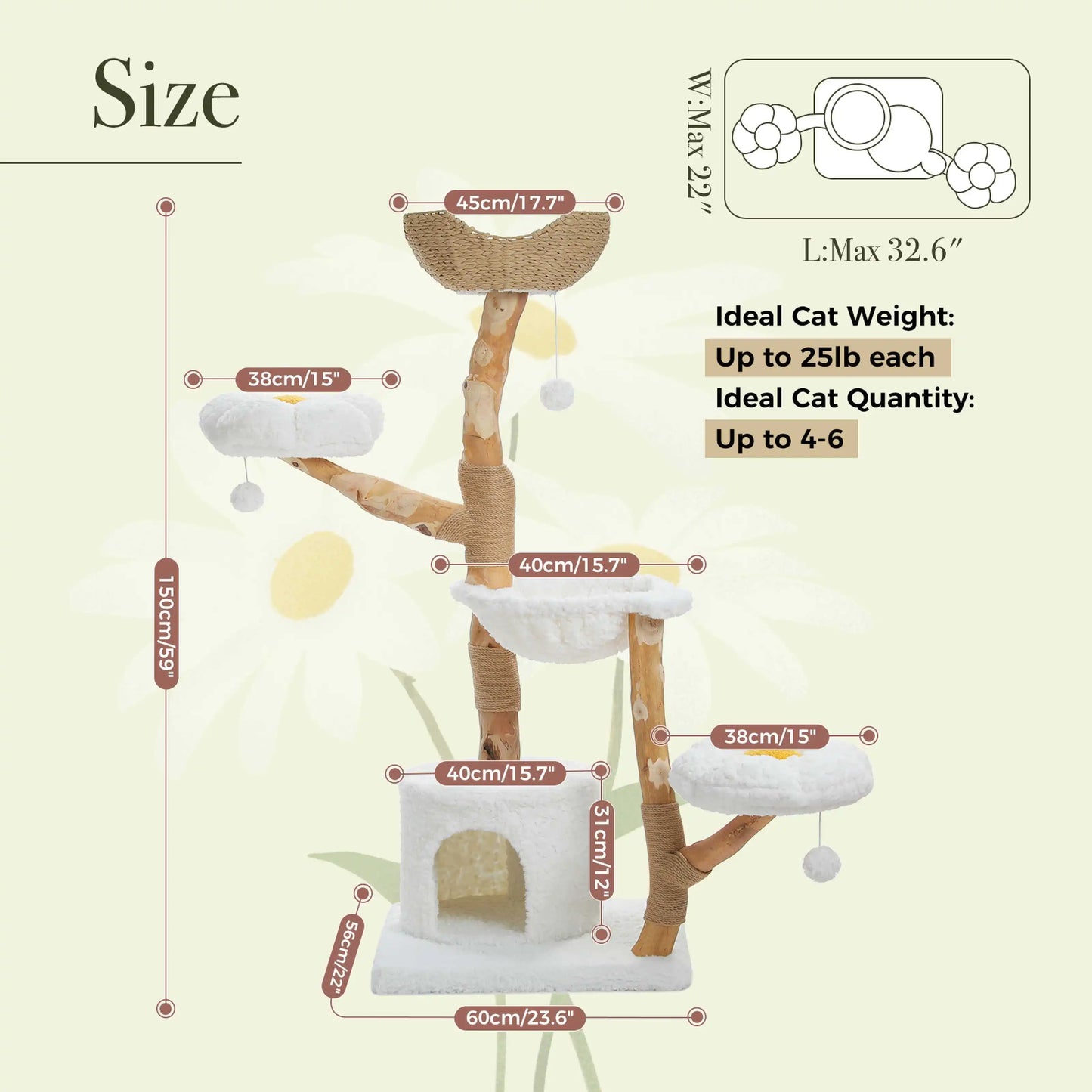 PEQULTICN Solid Wood Cat Tree Tower With Five Levels