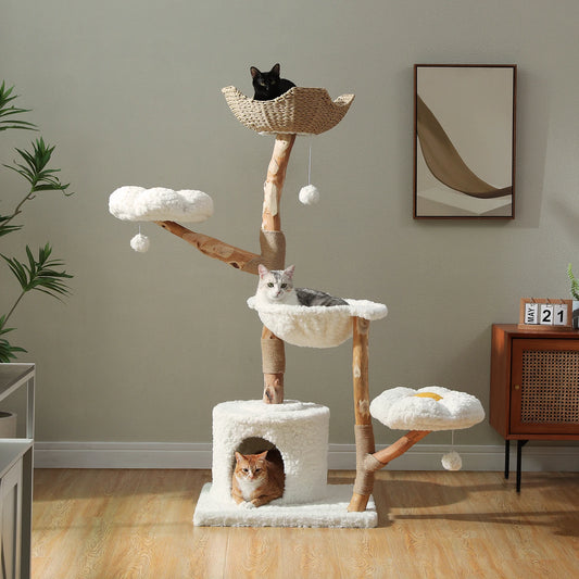 PEQULTICN Solid Wood Cat Tree Tower With Five Levels