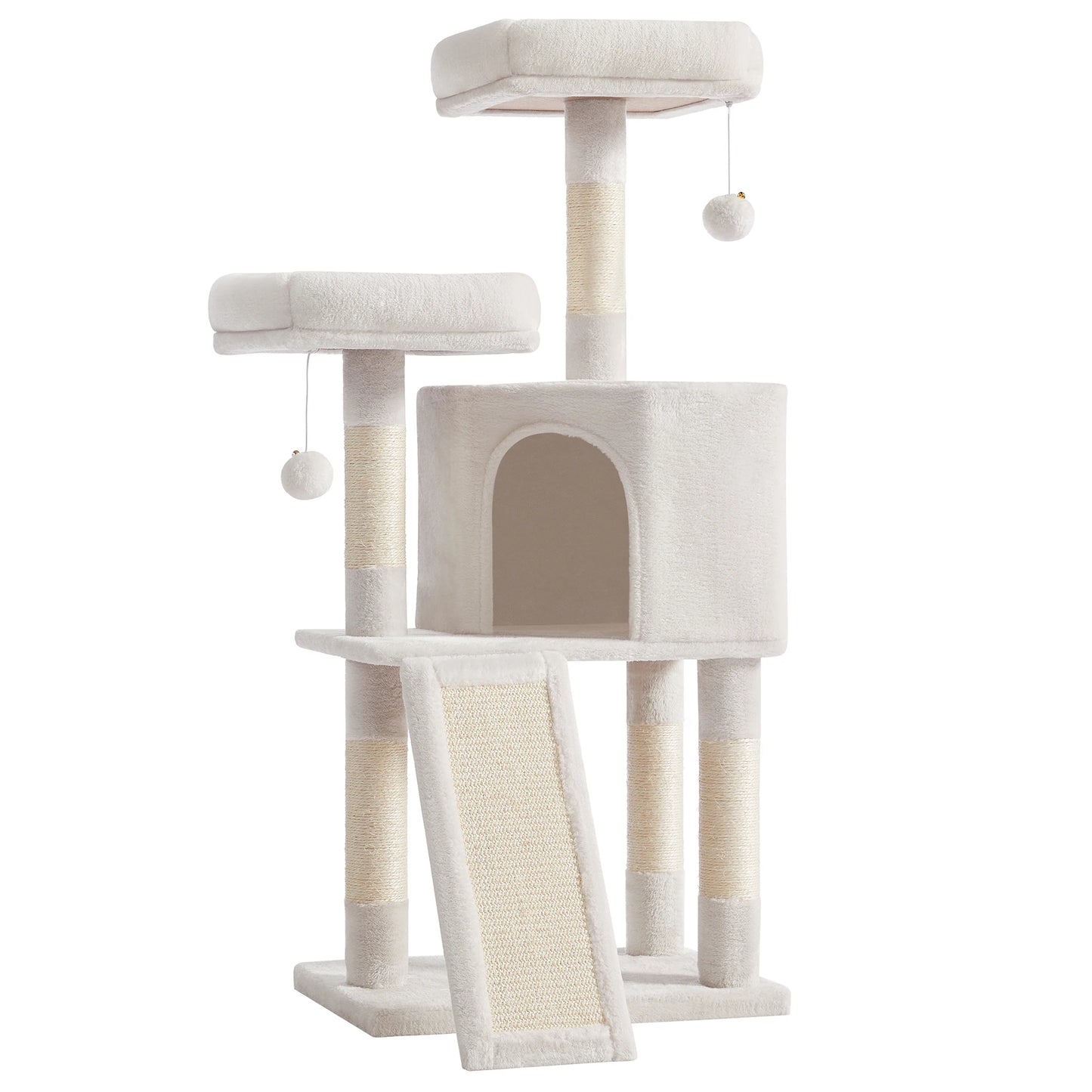 FEANDREA Cat Tree With Plush Condo Perches Ramp Cave