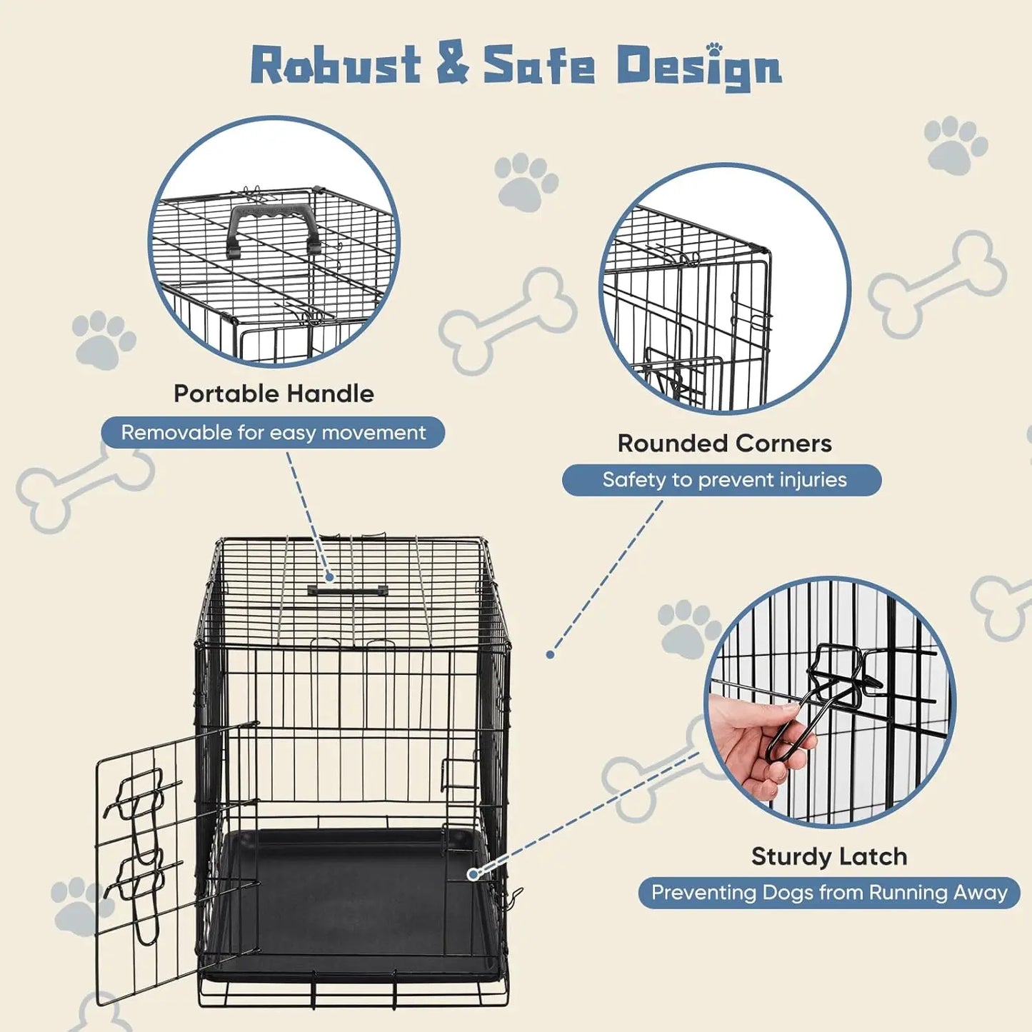 30 Inch Medium Dog Crate with Leak-Proof Tray, Folding Metal Kennel for Indoor Outdoor Travel