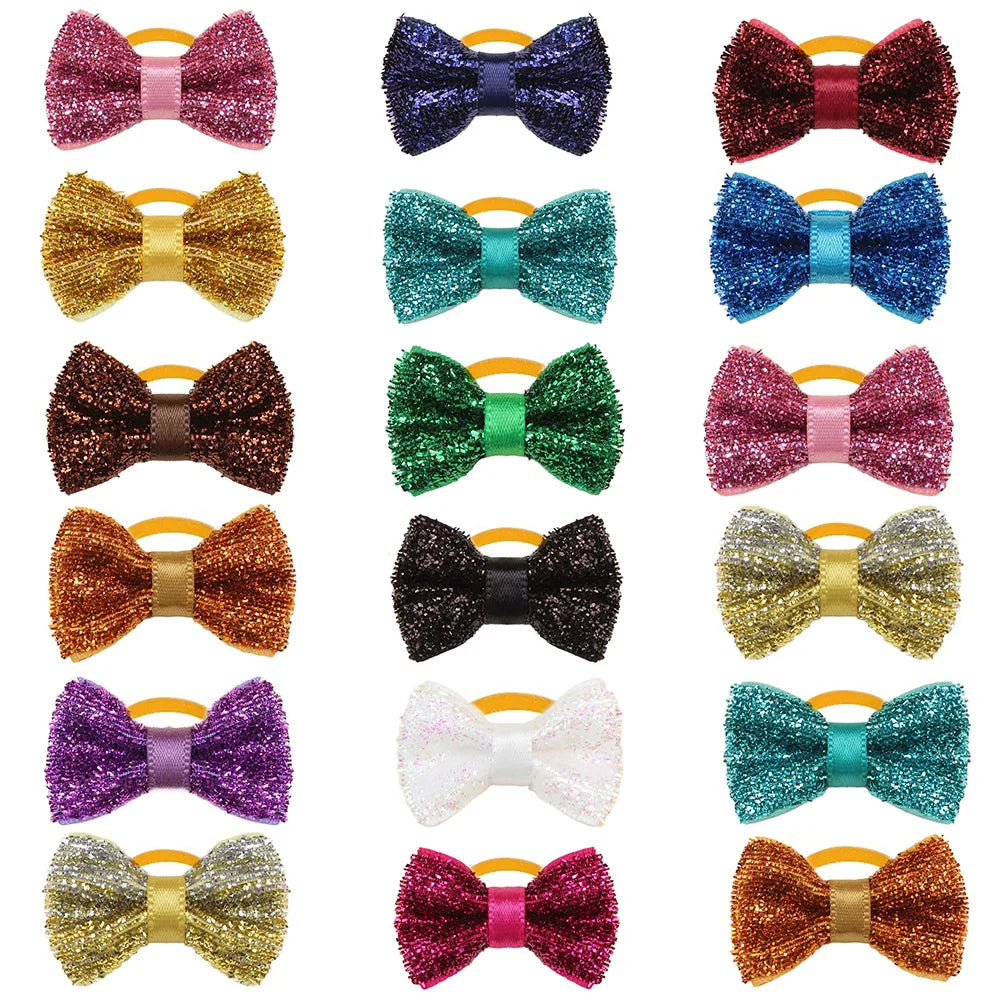50/100pcs Christmas Small Dog Bows with Rubber Bands Handmade Puppy Grooming Accessories MixColor Pet Supplies for Dogs and Cats