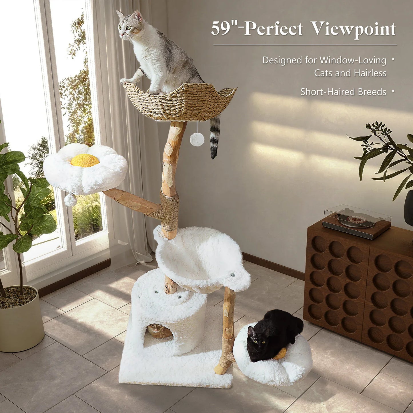 PEQULTICN Solid Wood Cat Tree Tower With Five Levels