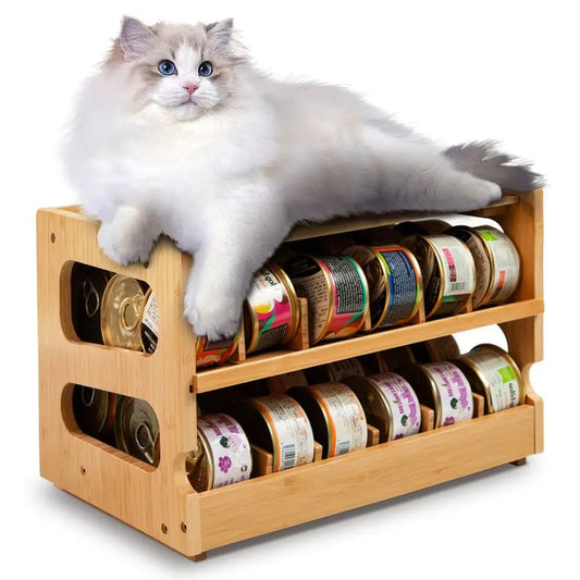XMSJ Bamboo Cat Food Can Organizer Holds 36 Cans Pantry