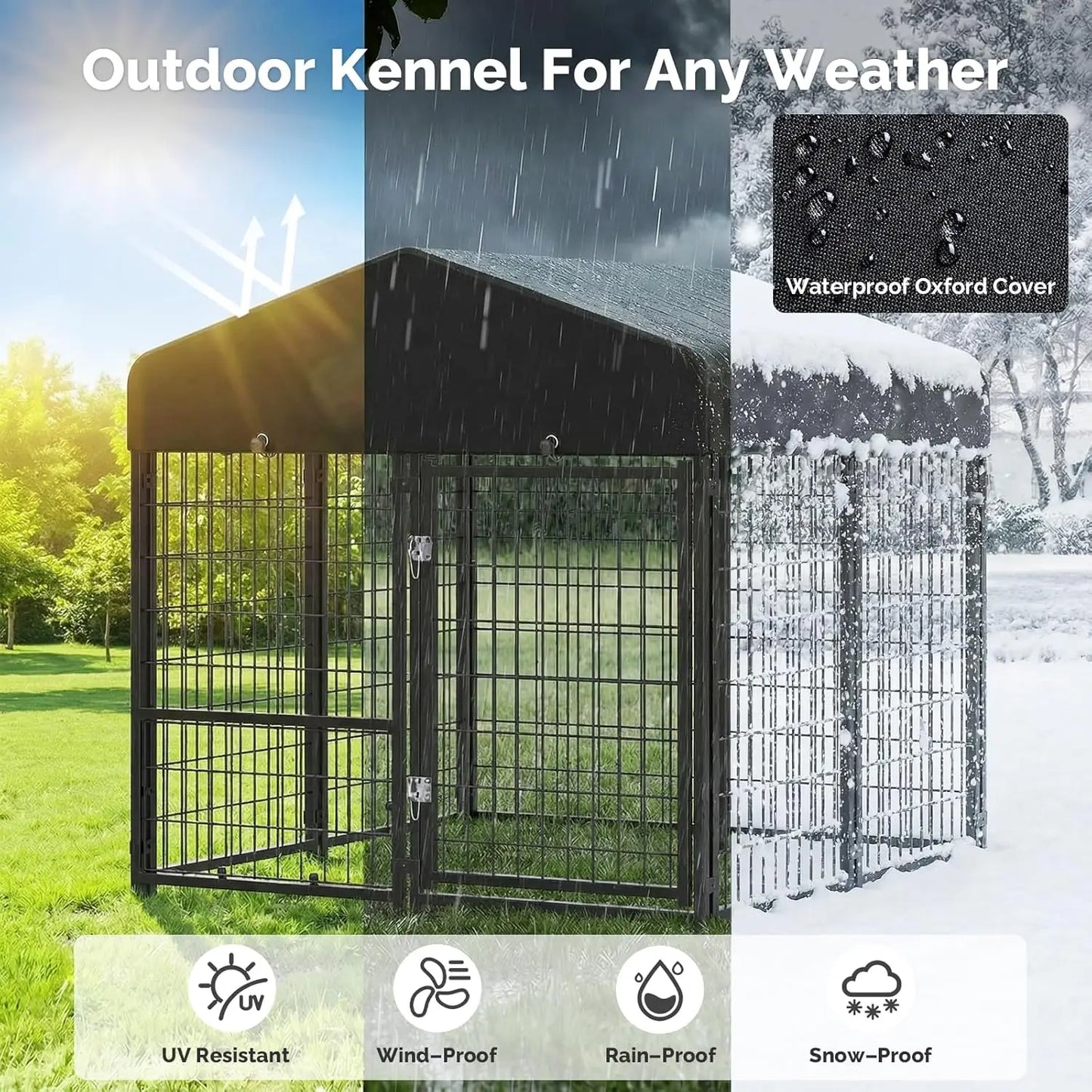4x4x4.6FT Dog Kennel Outdoor, Dog Run Enclosure Outside Dog Kennel with Roof, Heavy Duty Outdoor Kennel Pen with Removable