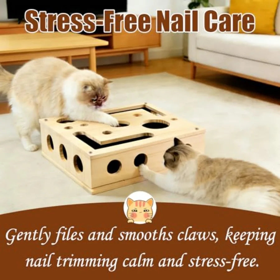Reinforced Cat Nail File Scratcher Box With Wooden Puzzle Toy