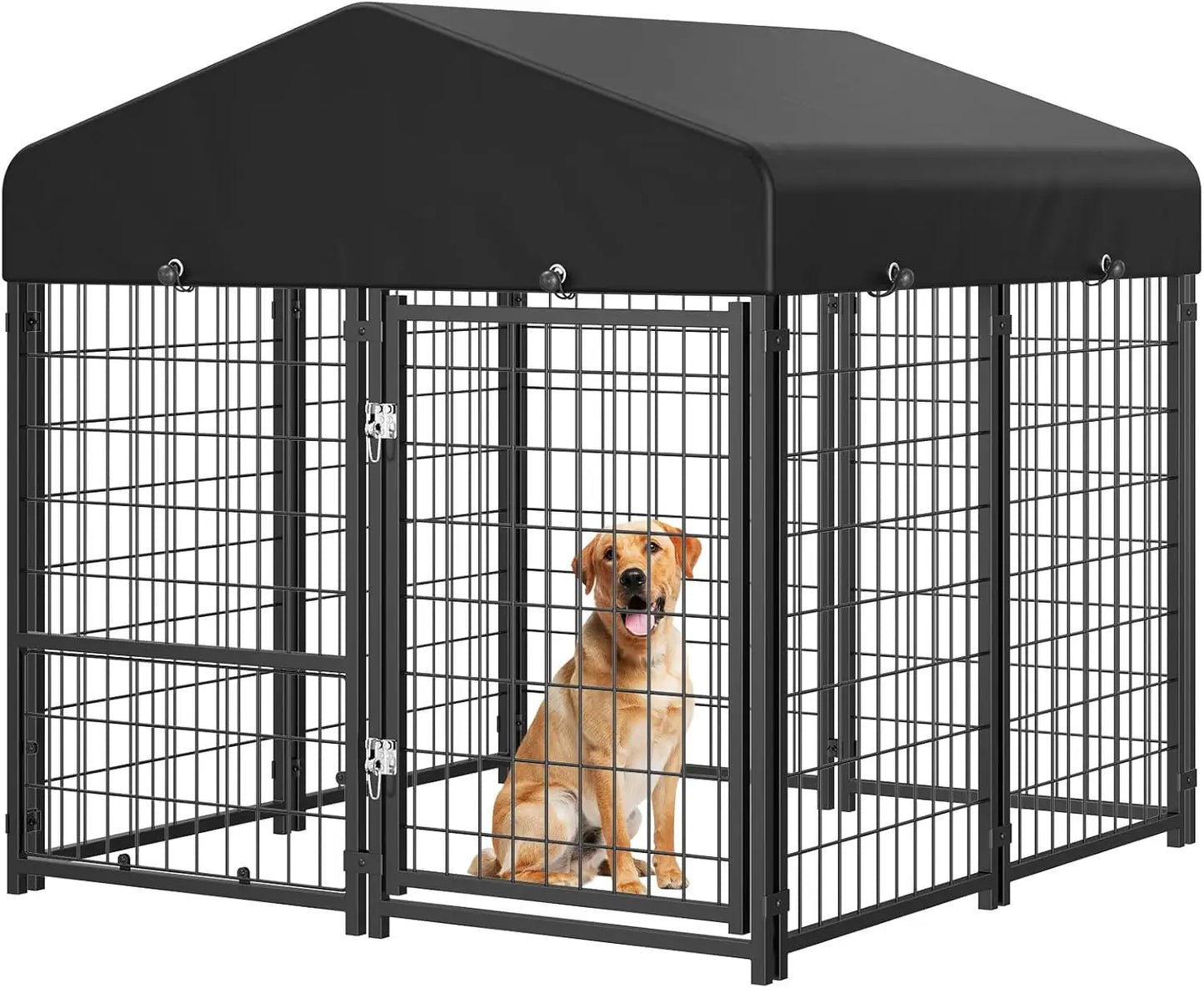 4x4x4.6FT Dog Kennel Outdoor, Dog Run Enclosure Outside Dog Kennel with Roof, Heavy Duty Outdoor Kennel Pen with Removable