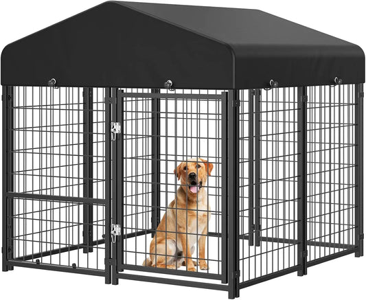 4x4x4.6FT Dog Kennel Outdoor, Dog Run Enclosure Outside Dog Kennel with Roof, Heavy Duty Outdoor Kennel Pen with Removable