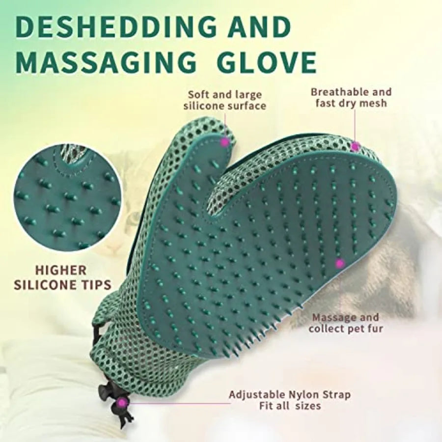 2 in 1 Cat Fur Glove Pet Hair Remover Glove for Dog Grooming Blue Shedding Brush with Massage Function Efficient Hair Remover M