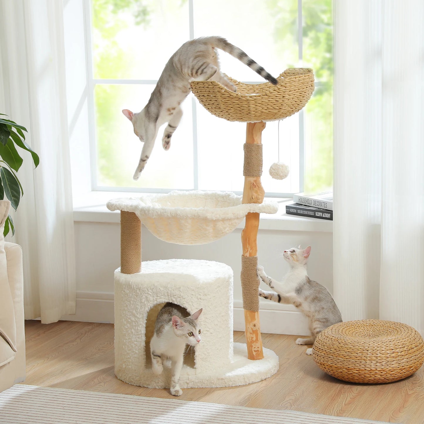 PEQULTICN Solid Wood Cat Tree Tower With Five Levels