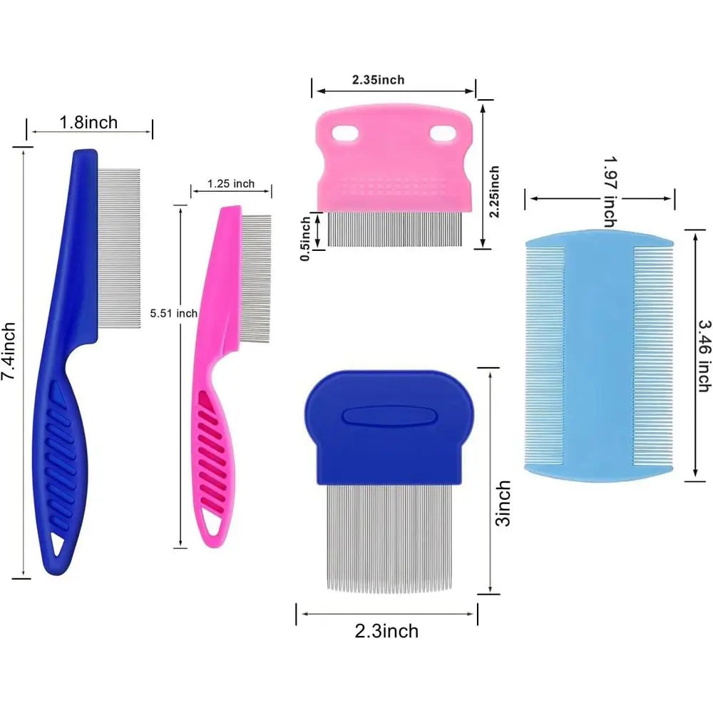5 Pack Stainless Steel Double-Sided Grooming Combs for Dogs and Cats, Ideal for Removing Tangles and Stains