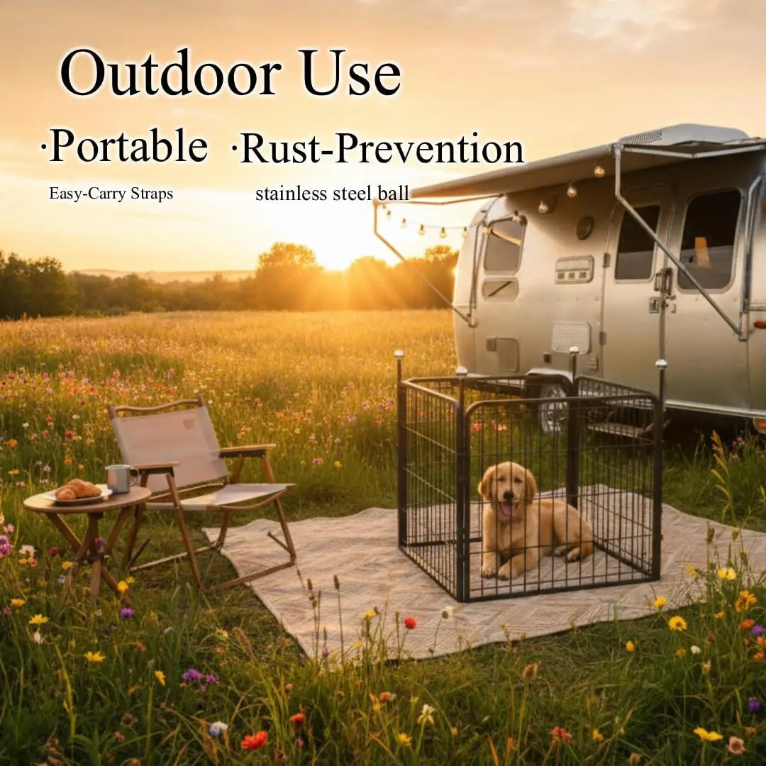 24'' Portable Dog Playpen with Easy-Carry Straps, 4 Panels Rustproof Pet Pen for Small Dogs, Camping RV Yard Use