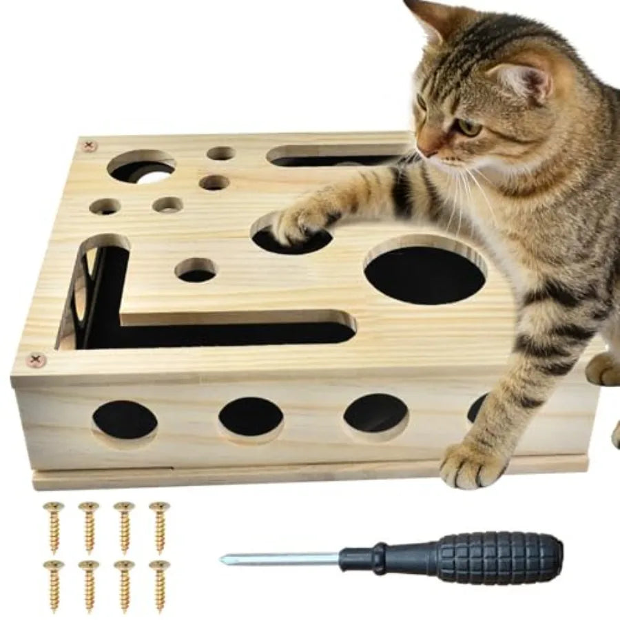Reinforced Cat Nail File Scratcher Box With Wooden Puzzle Toy