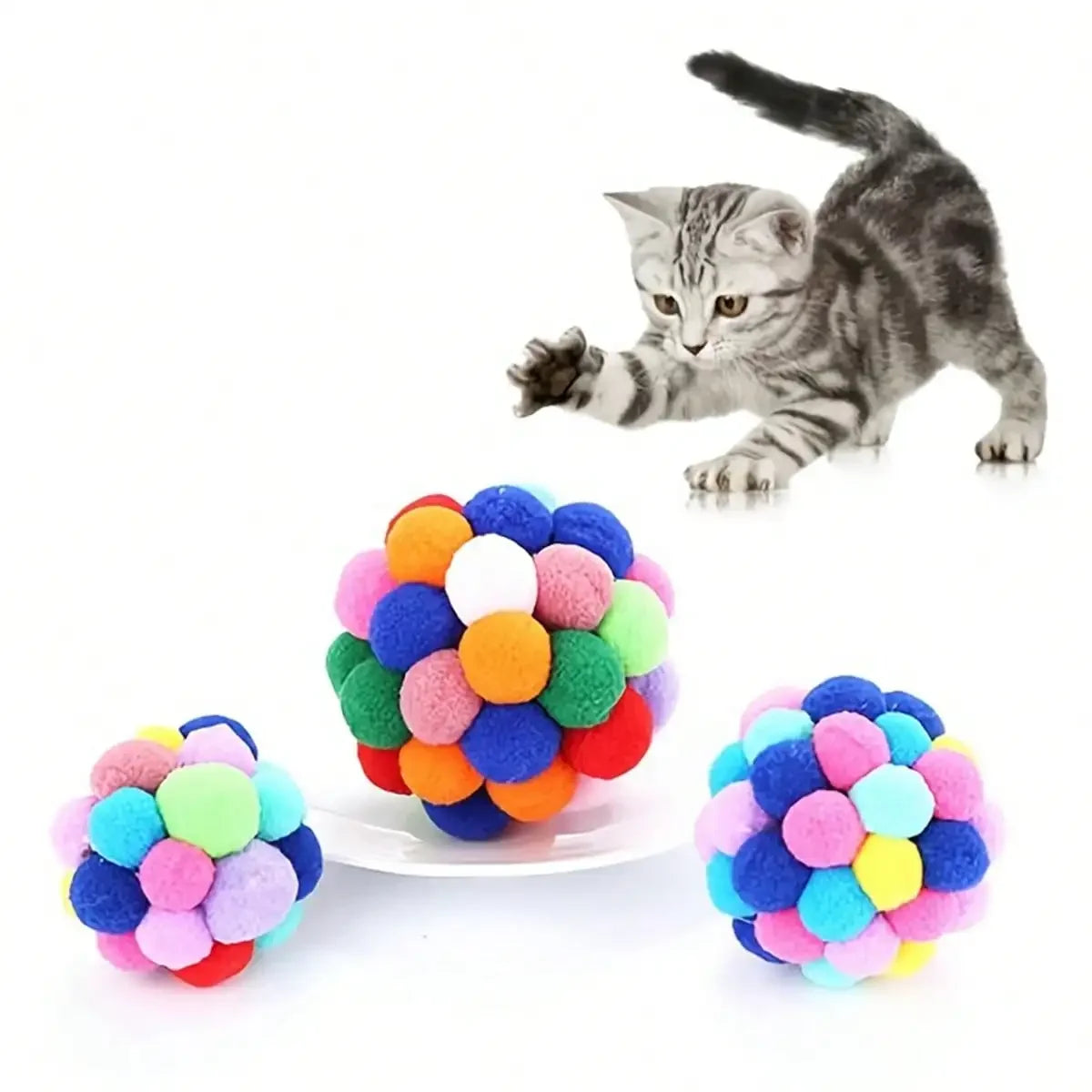 Soft Fuzzy Pom Pom Cat Balls For Interactive Play Toys