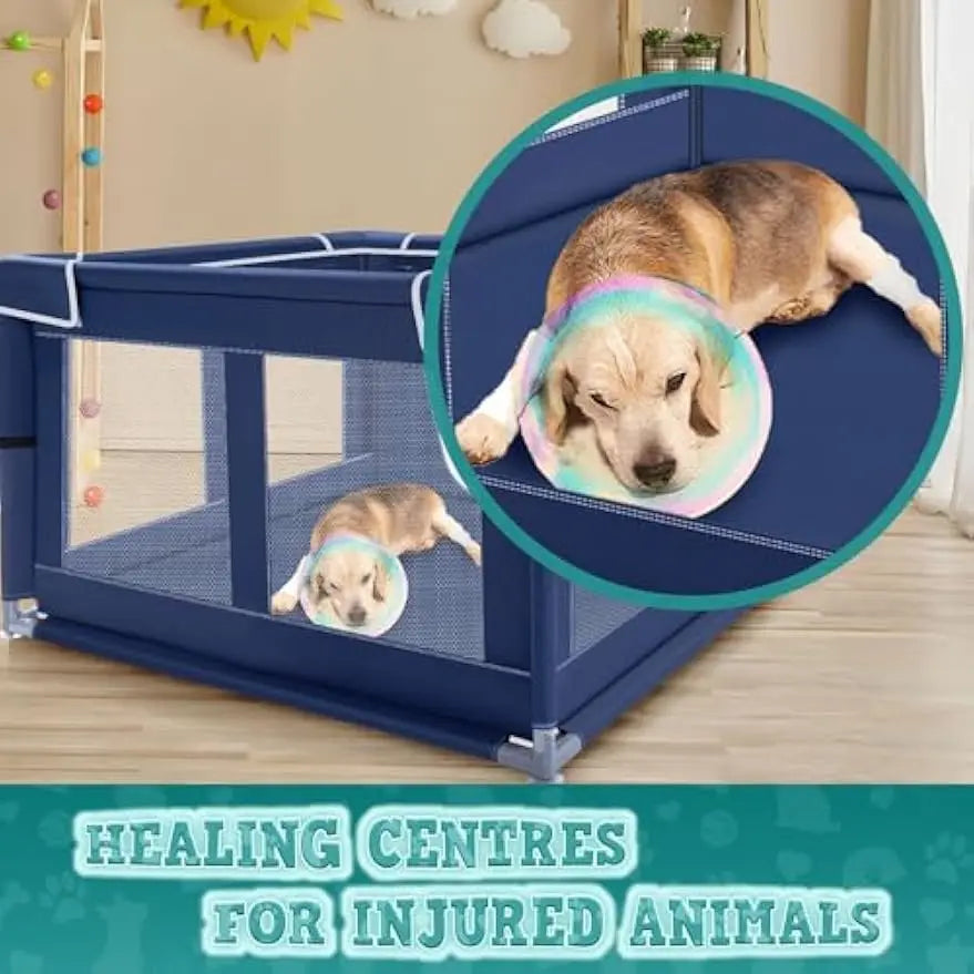 42x42 Inch Dog Playpen with Gate for Puppies & Small Dogs, Indoor Outdoor Pet Fence with Thickened Fabric & Nylon Mesh