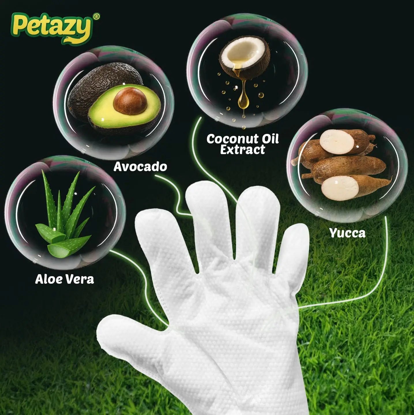 Hypoallergenic Pet Cleaning Gloves with Aloe & Coconut Oil for Dogs & Cats, 50 Pack No-Rinse Grooming Wipes