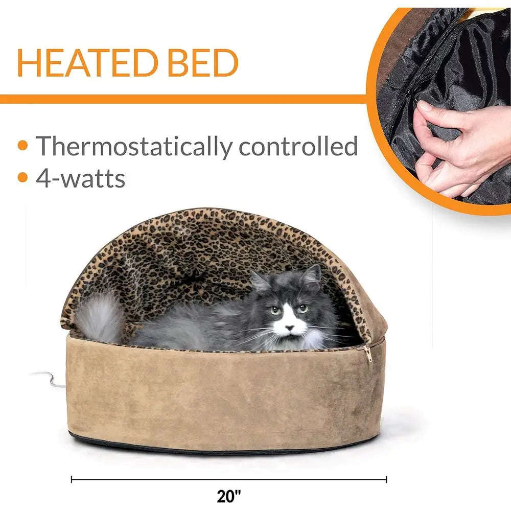 Thermo-Kitty Bed Deluxe Heated Cat Bed or Large Kitties - Indoor Heated Pet Bed or Dogs & Cats, Covered Cave Pet Tent, hine Wash