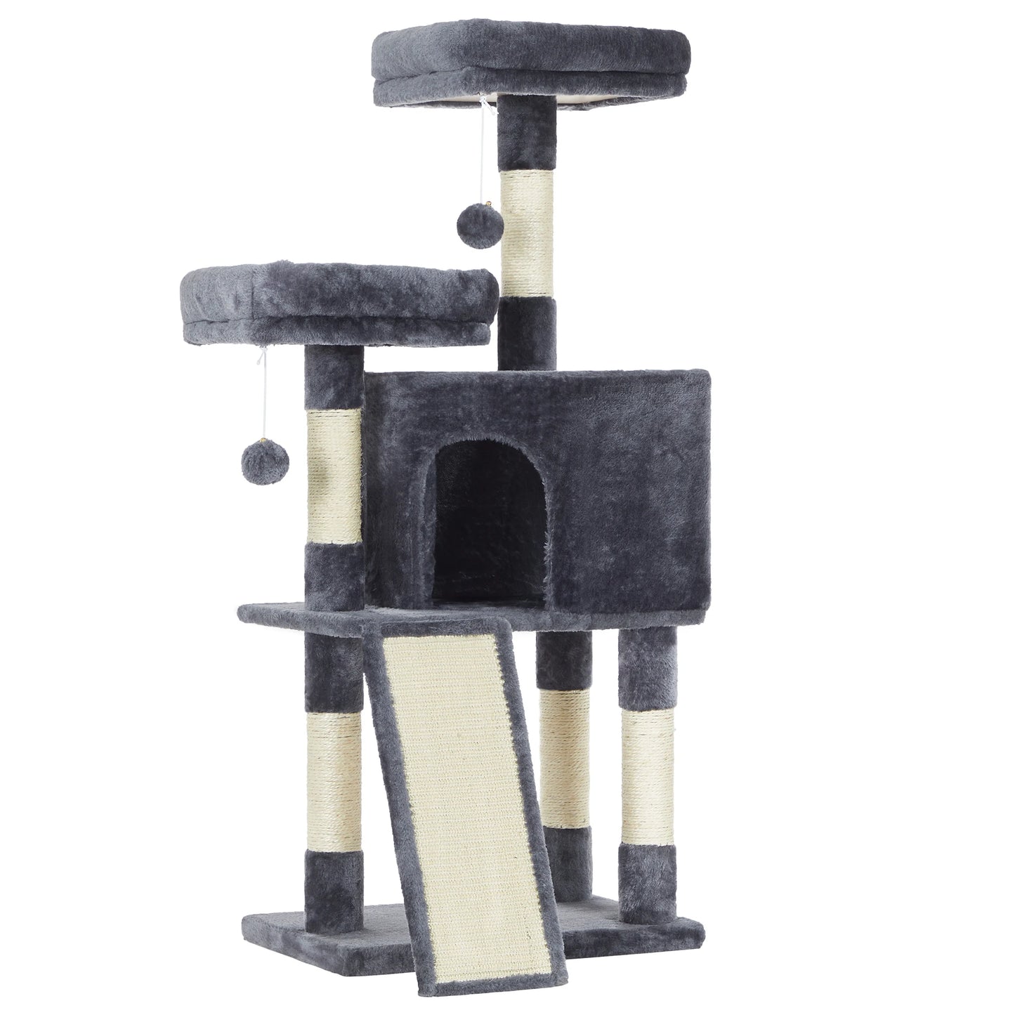 FEANDREA Cat Tree With Plush Condo Perches Ramp Cave
