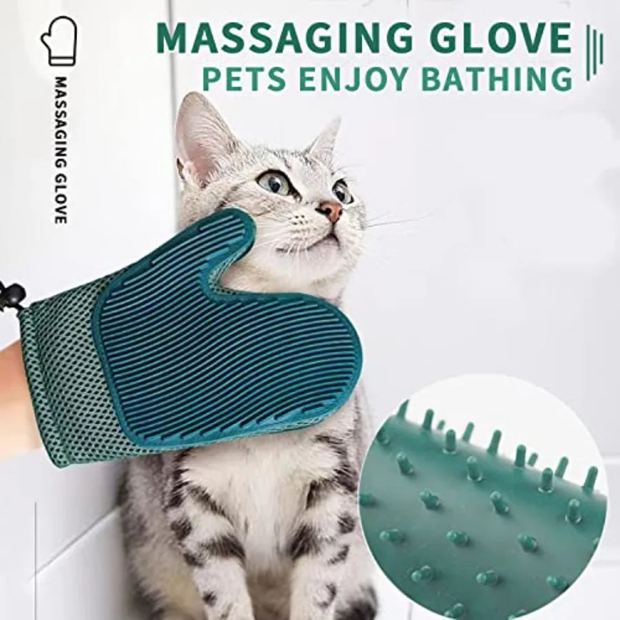 2 in 1 Cat Fur Glove Pet Hair Remover Glove for Dog Grooming Blue Shedding Brush with Massage Function Efficient Hair Remover M
