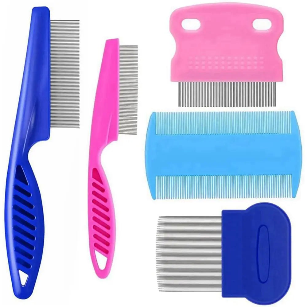 5 Pack Stainless Steel Double-Sided Grooming Combs for Dogs and Cats, Ideal for Removing Tangles and Stains
