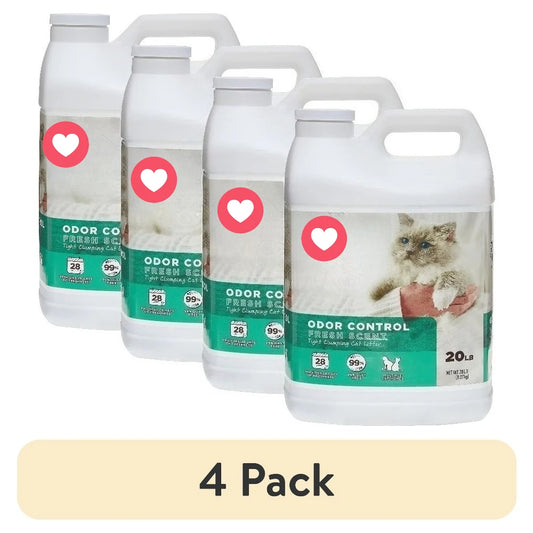 4 Pack Clumping Cat Litter Fresh Scent 20 lbs Jug Heavy Duty Unscented Odor Control Multi Cat Strong Clump Bentonite