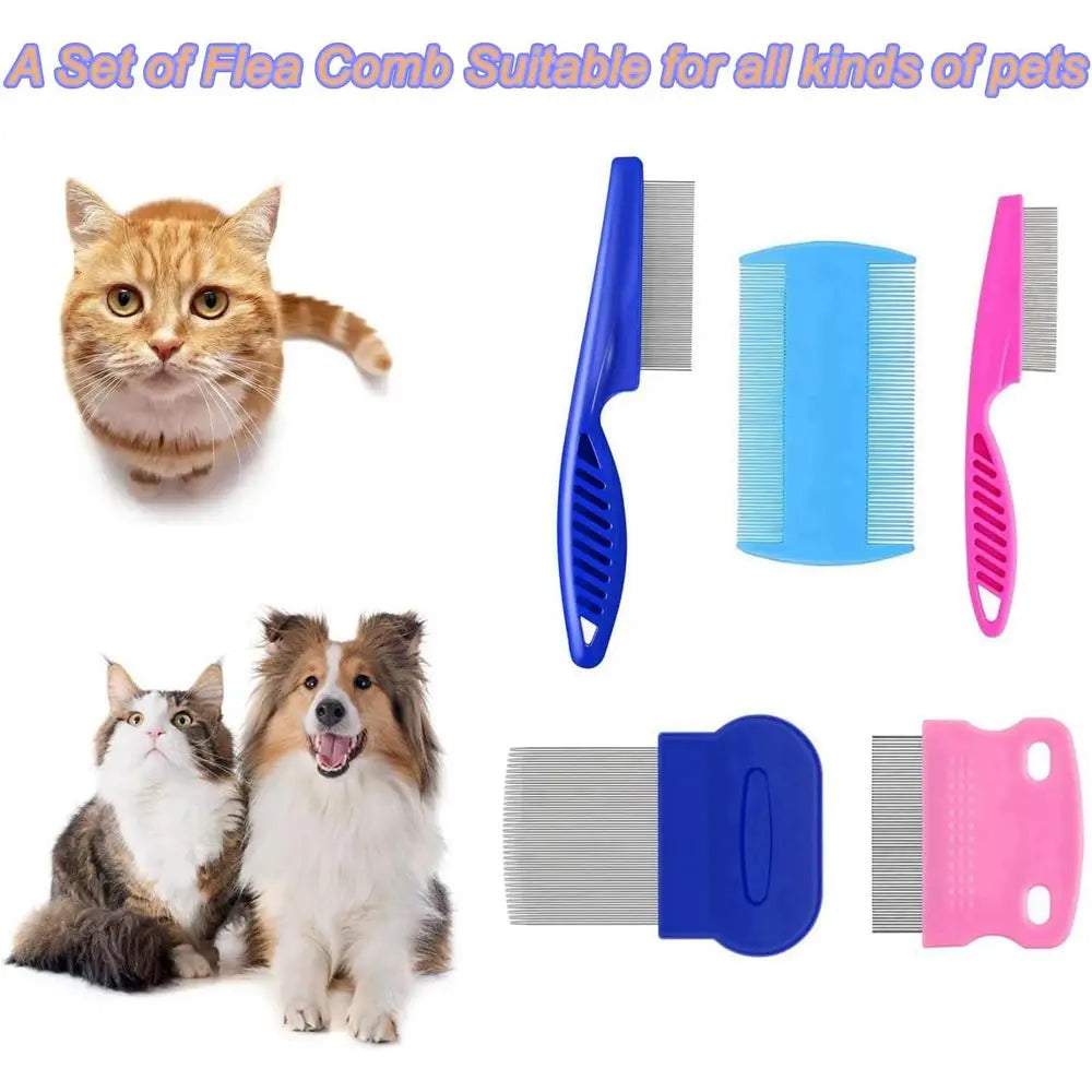 5 Pack Stainless Steel Double-Sided Grooming Combs for Dogs and Cats, Ideal for Removing Tangles and Stains