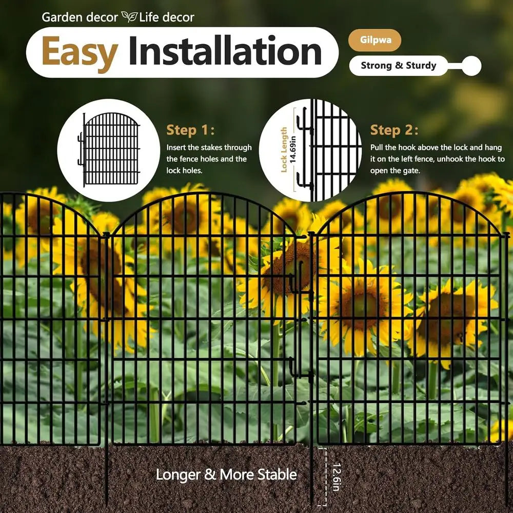 15 Panels No Dig Decorative Garden Fence with Lock, 33in (H) X 33.46ft (L) Dog Fences Outdoor for Yard, Rustproof Tall Metal Ani