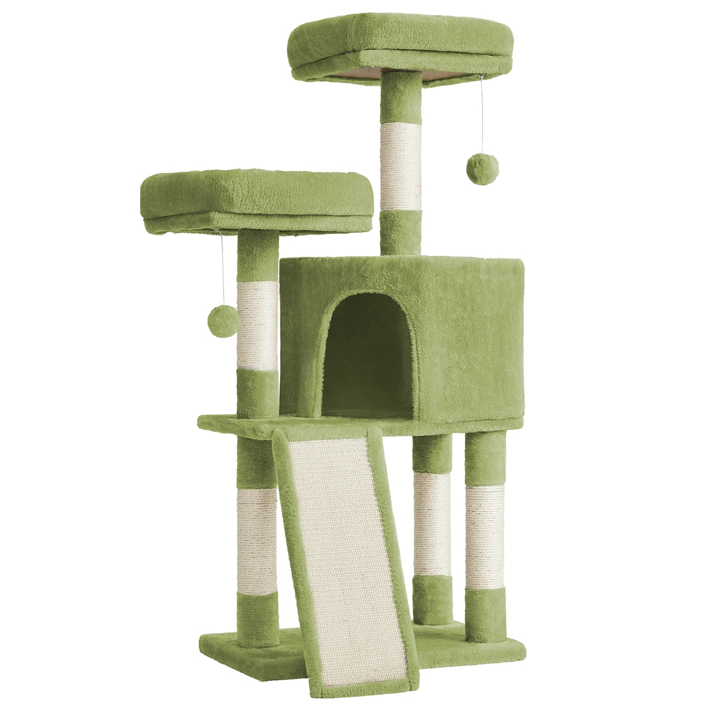 FEANDREA Cat Tree With Plush Condo Perches Ramp Cave