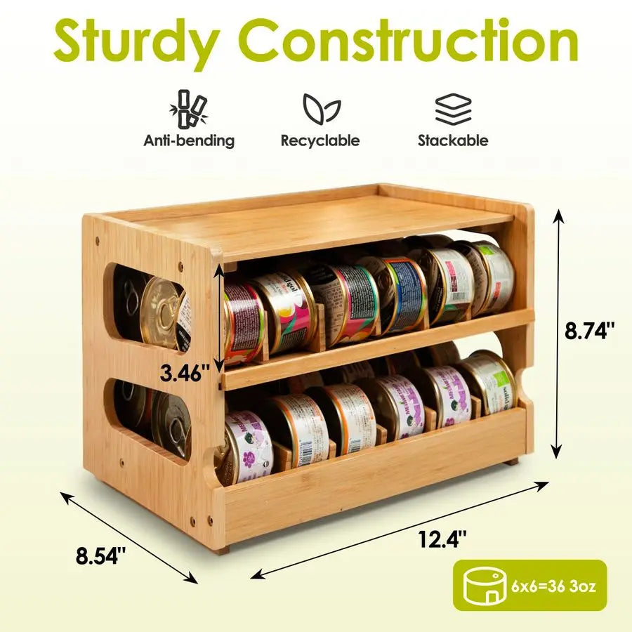 XMSJ Bamboo Cat Food Can Organizer Holds 36 Cans Pantry