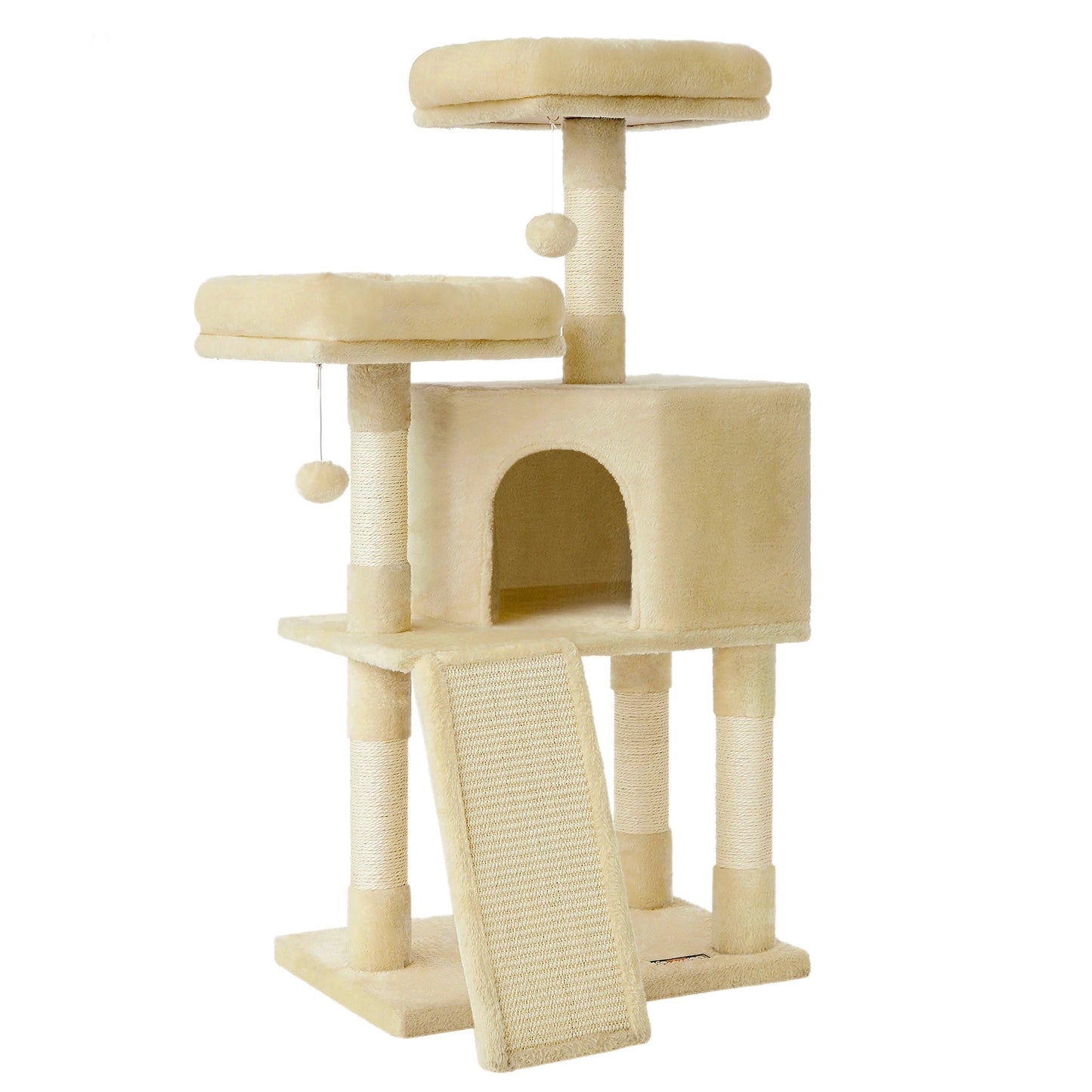 FEANDREA Cat Tree With Plush Condo Perches Ramp Cave