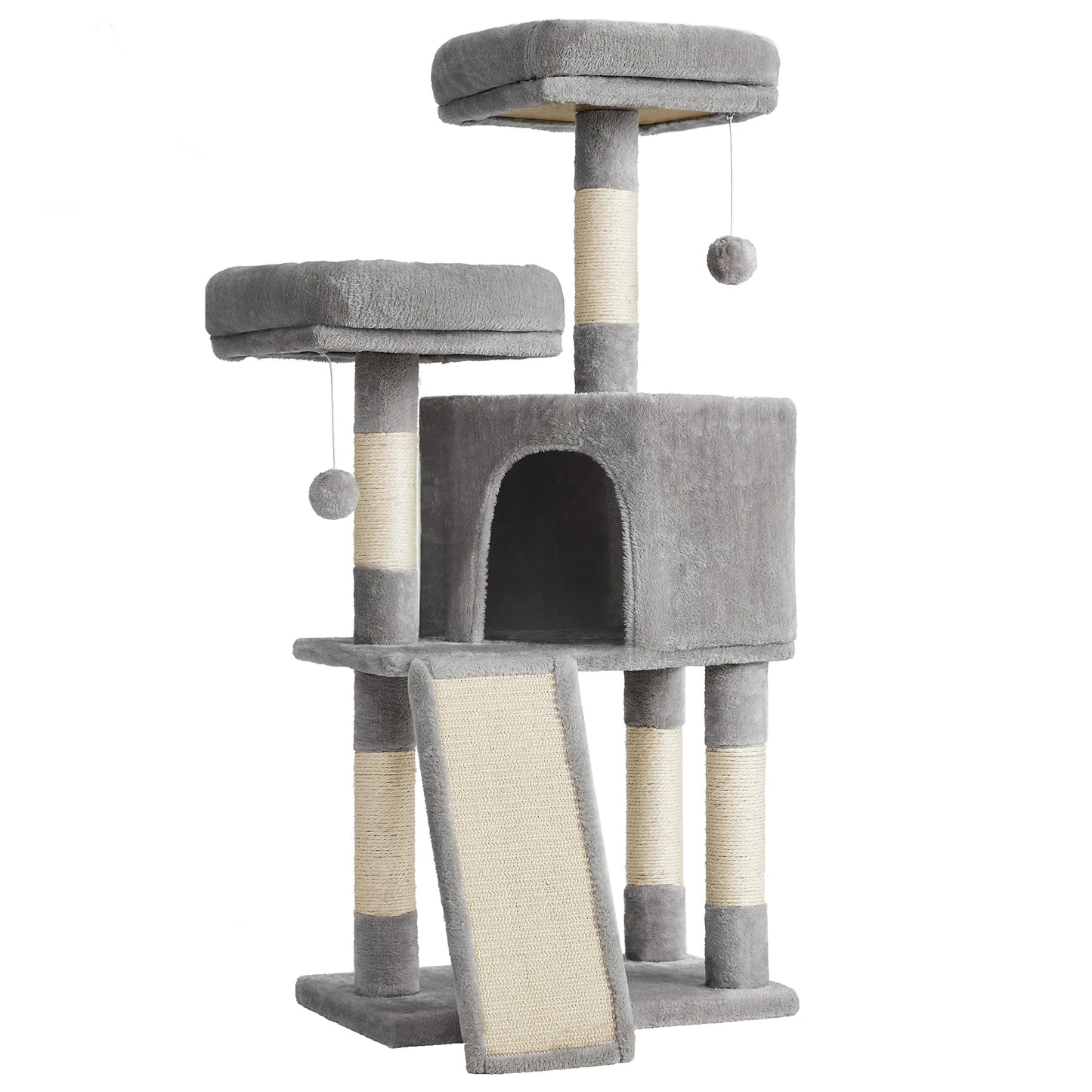 FEANDREA Cat Tree With Plush Condo Perches Ramp Cave