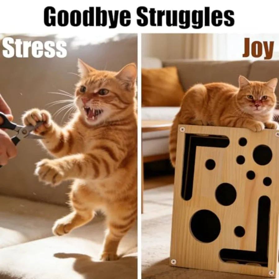 Reinforced Cat Nail File Scratcher Box With Wooden Puzzle Toy