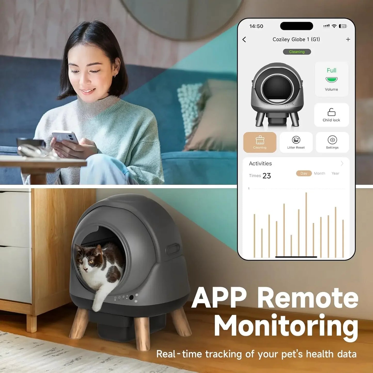 G1 Self Cleaning Litter Box for Multiple Cats Automatic with Smart APP Control And Health Monitoring Customized Pet
