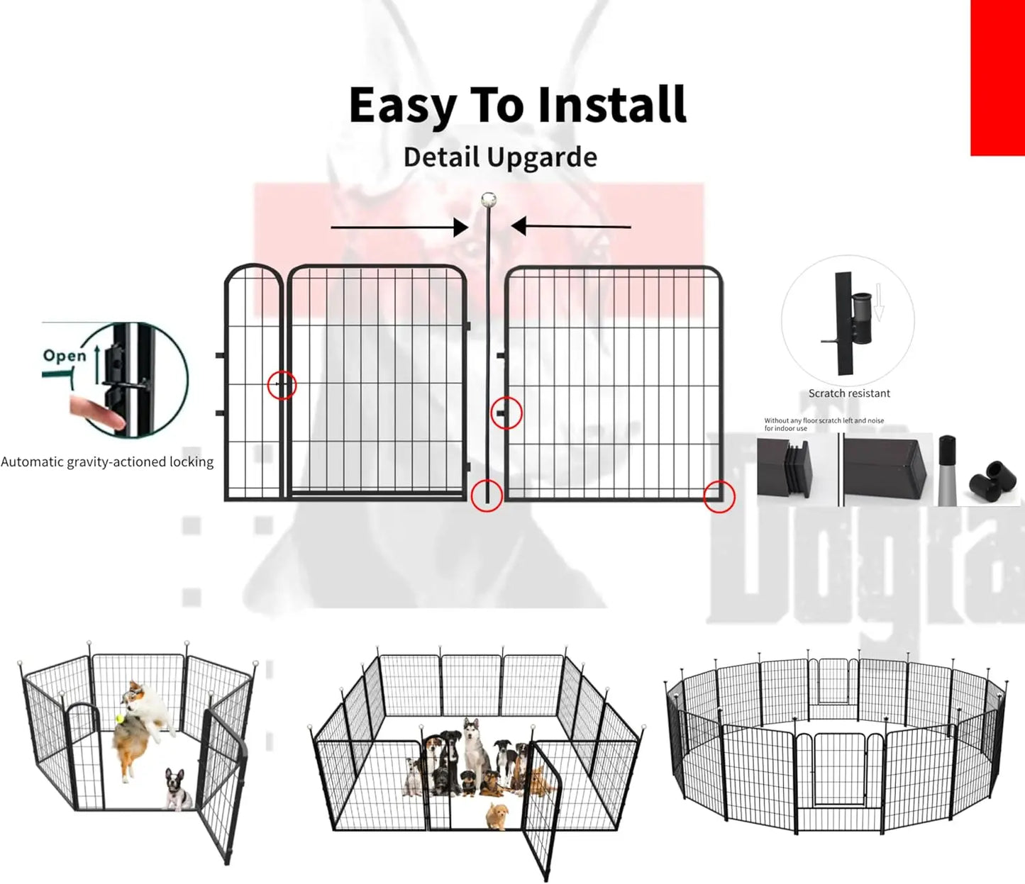 24'' Portable Dog Playpen with Easy-Carry Straps, 4 Panels Rustproof Pet Pen for Small Dogs, Camping RV Yard Use