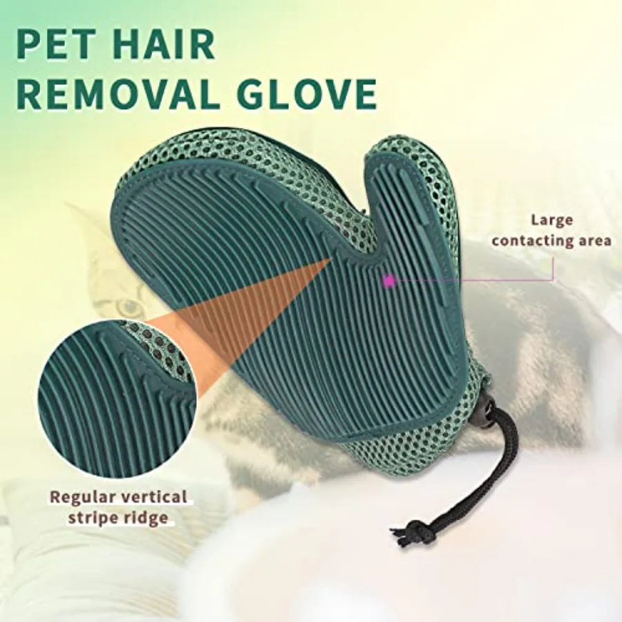 2 in 1 Cat Fur Glove Pet Hair Remover Glove for Dog Grooming Blue Shedding Brush with Massage Function Efficient Hair Remover M