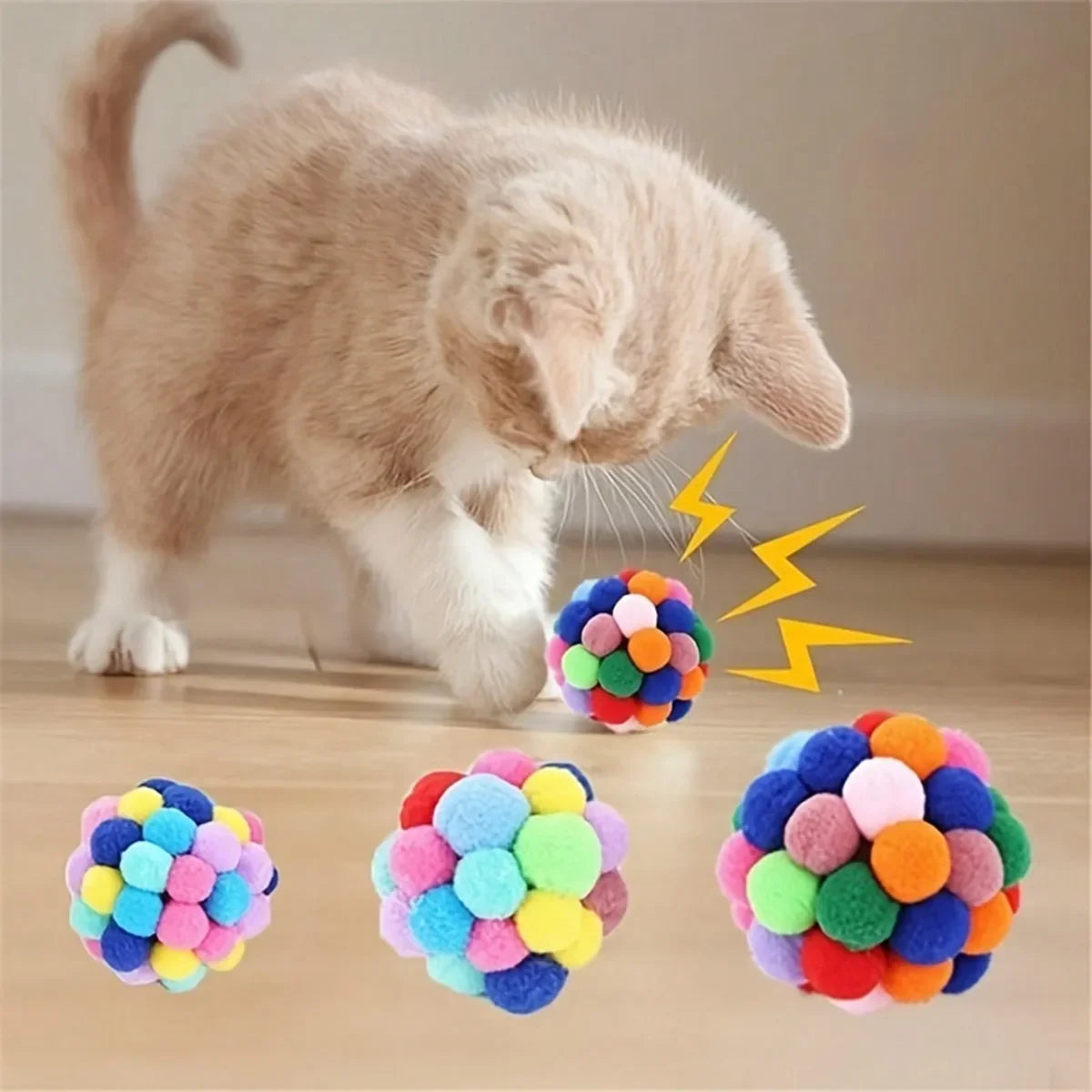 Soft Fuzzy Pom Pom Cat Balls For Interactive Play Toys