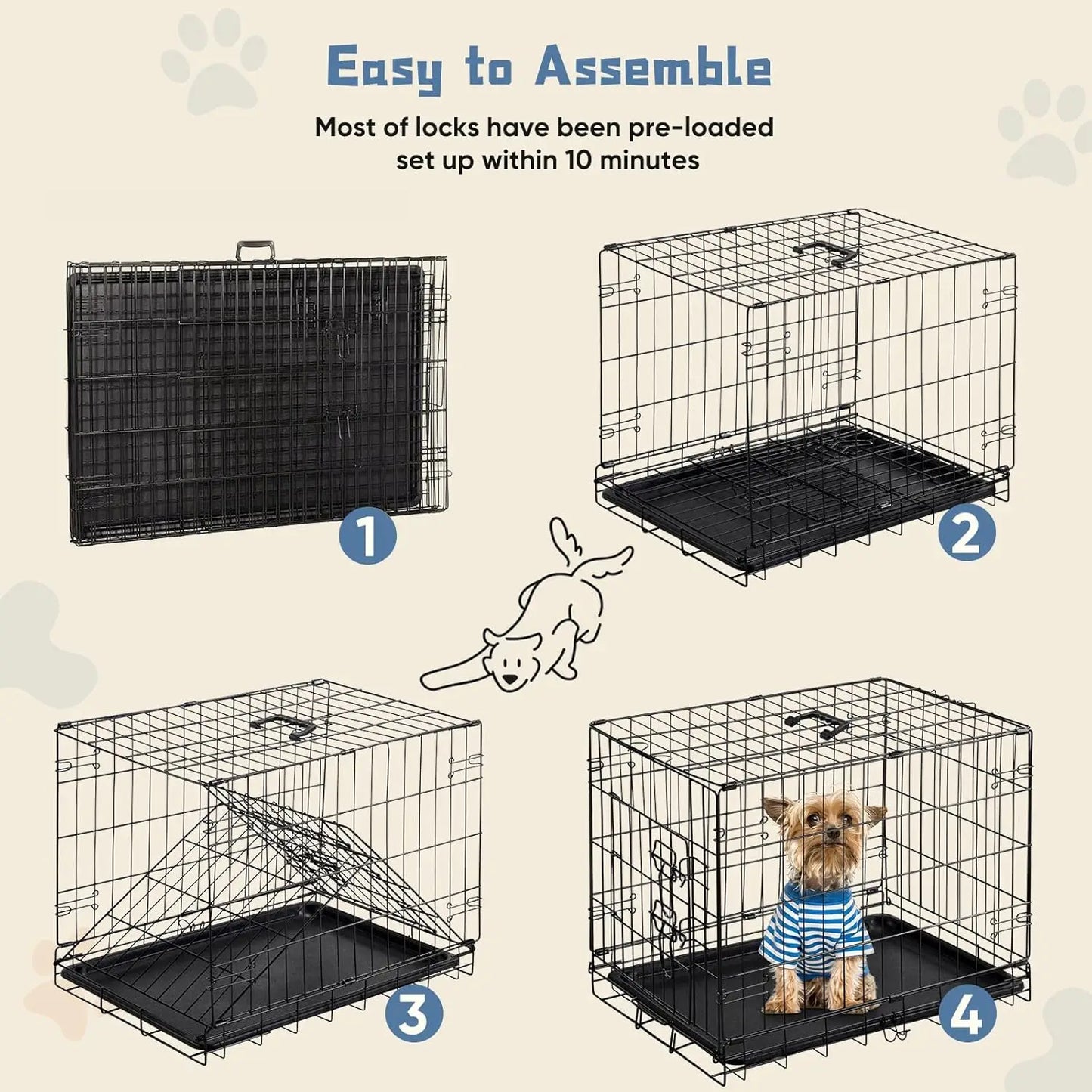 30 Inch Medium Dog Crate with Leak-Proof Tray, Folding Metal Kennel for Indoor Outdoor Travel