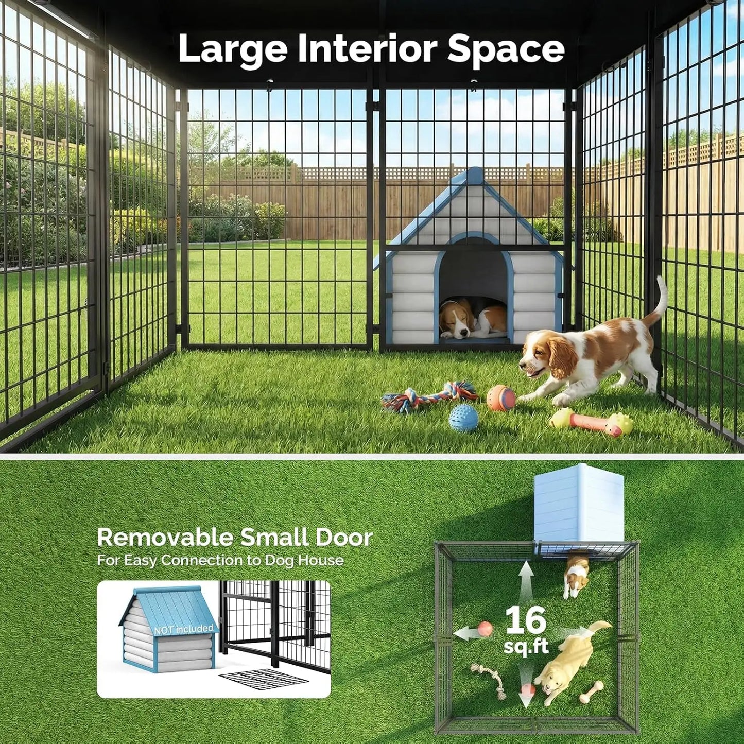 4x4x4.6FT Dog Kennel Outdoor, Dog Run Enclosure Outside Dog Kennel with Roof, Heavy Duty Outdoor Kennel Pen with Removable