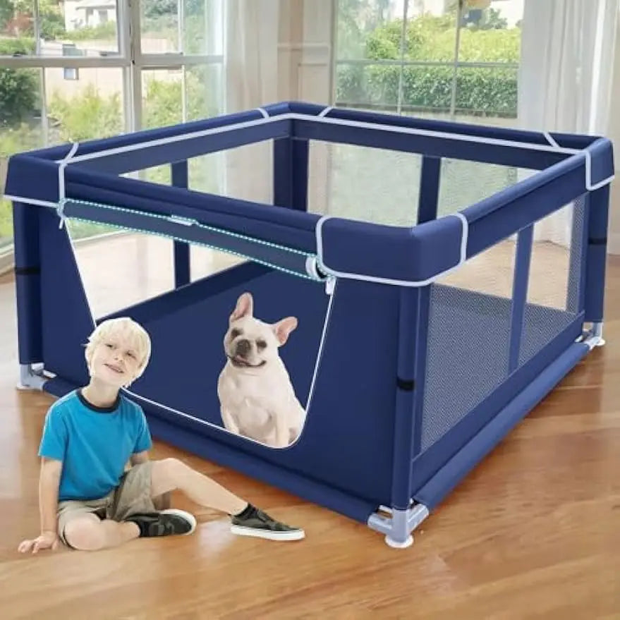 42x42 Inch Dog Playpen with Gate for Puppies & Small Dogs, Indoor Outdoor Pet Fence with Thickened Fabric & Nylon Mesh