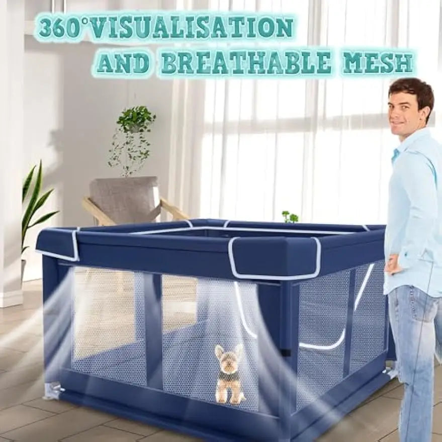 42x42 Inch Dog Playpen with Gate for Puppies & Small Dogs, Indoor Outdoor Pet Fence with Thickened Fabric & Nylon Mesh