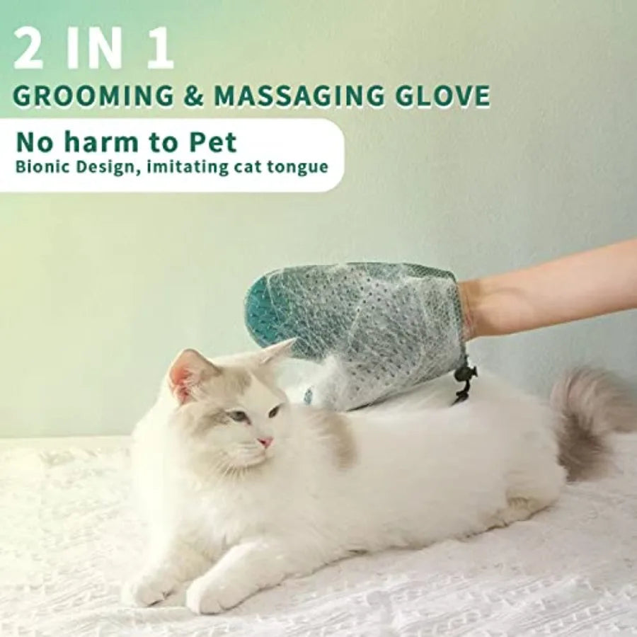 2 in 1 Cat Fur Glove Pet Hair Remover Glove for Dog Grooming Blue Shedding Brush with Massage Function Efficient Hair Remover M