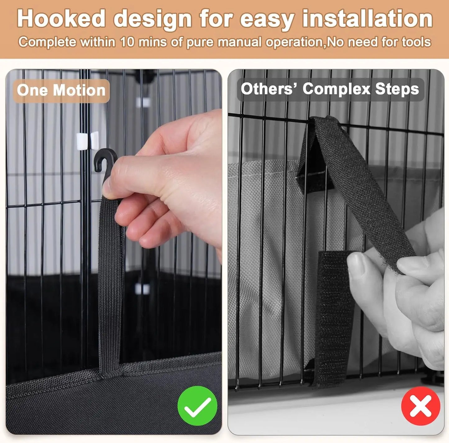 Waterproof PVC Lined Small Animal Cage with Easy One-Hand Hook, 48x24x16 Inch Indoor Playpen for Guinea Pigs, Rabbits, Hedgehogs
