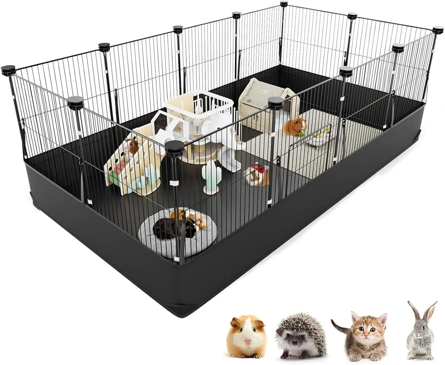 Waterproof PVC Lined Small Animal Cage with Easy One-Hand Hook, 48x24x16 Inch Indoor Playpen for Guinea Pigs, Rabbits, Hedgehogs