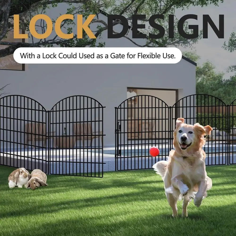 15 Panels No Dig Decorative Garden Fence with Lock, 33in (H) X 33.46ft (L) Dog Fences Outdoor for Yard, Rustproof Tall Metal Ani
