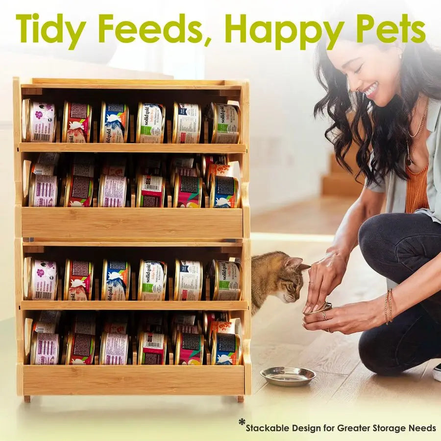 XMSJ Bamboo Cat Food Can Organizer Holds 36 Cans Pantry