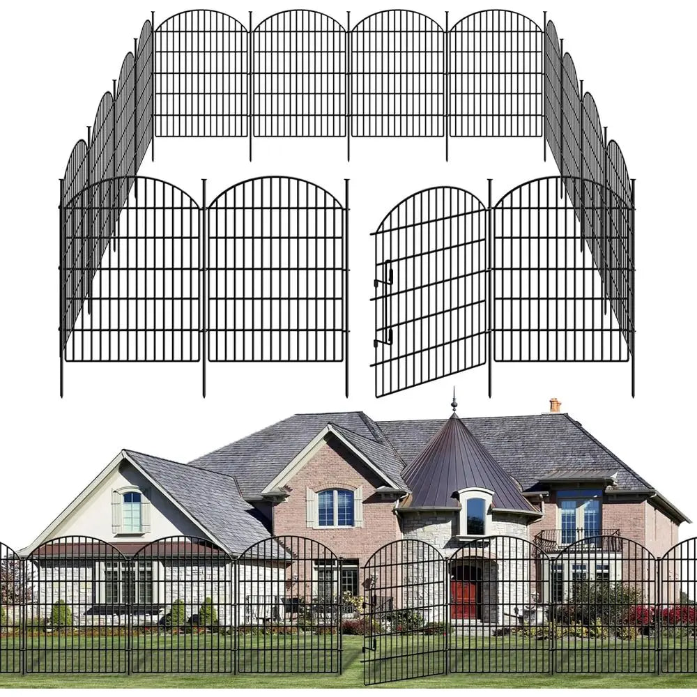 15 Panels No Dig Decorative Garden Fence with Lock, 33in (H) X 33.46ft (L) Dog Fences Outdoor for Yard, Rustproof Tall Metal Ani