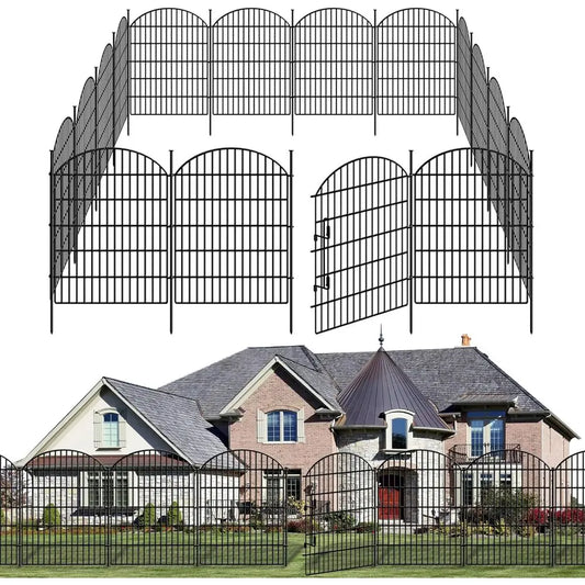 15 Panels No Dig Decorative Garden Fence with Lock, 33in (H) X 33.46ft (L) Dog Fences Outdoor for Yard, Rustproof Tall Metal Ani