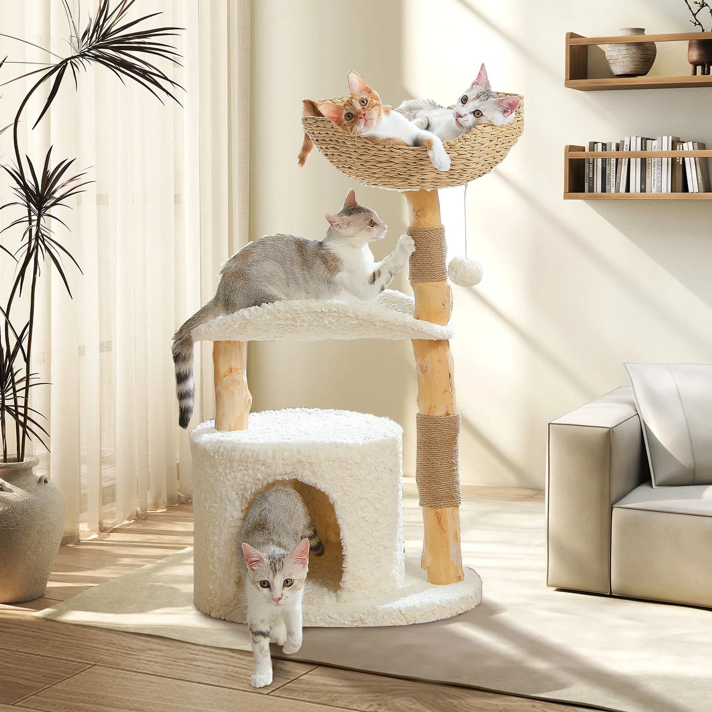 PEQULTICN Solid Wood Cat Tree Tower With Five Levels