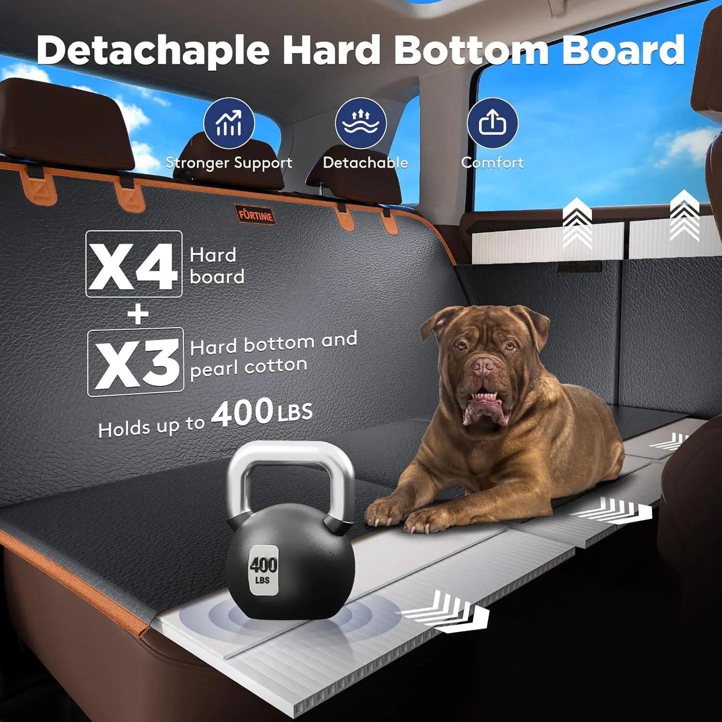 Waterproof Dog Car Seat Cover With Hard Bottom 400 Lbs